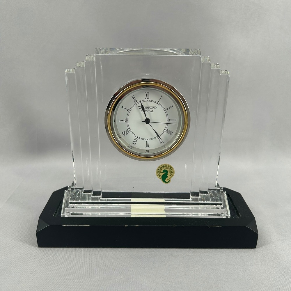 Waterford Crystal Metropolitan Desk Clock Art Deco Lead Crystal Made in Ireland